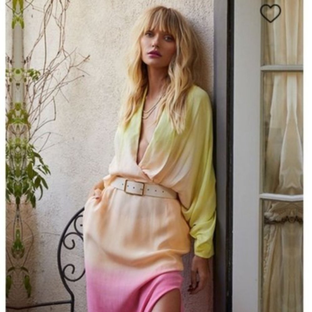 S/W/F Revolve Long Sleeve Dip Dye Maxi Dress Miami